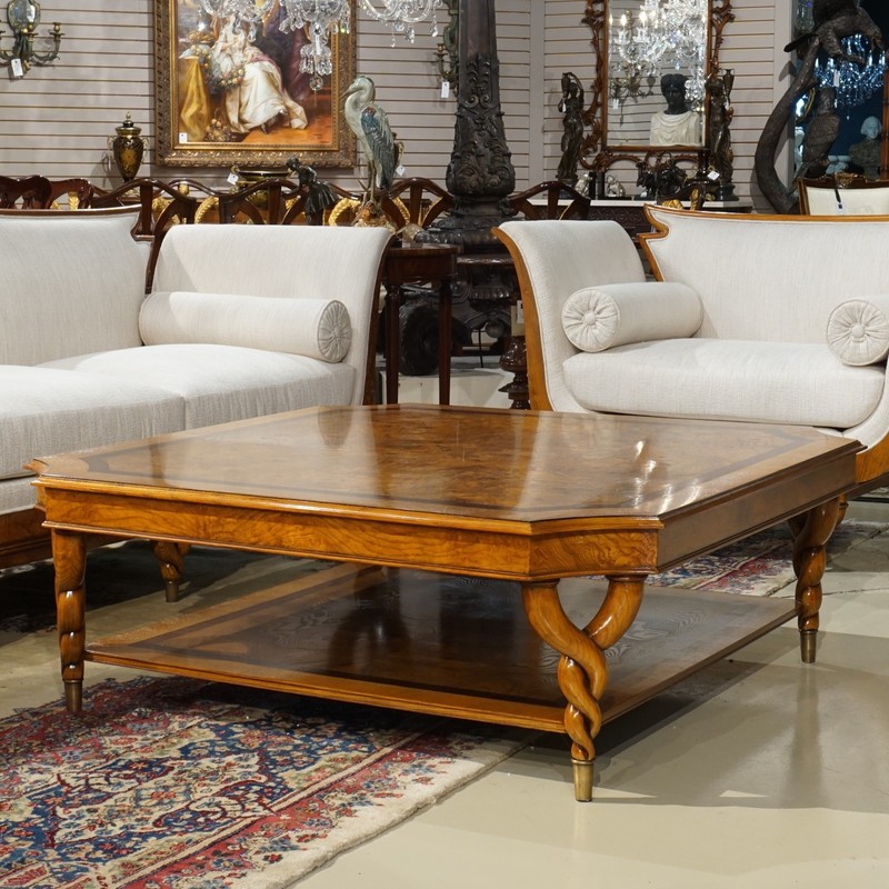 Square Ash wood Coffee table with twist legs, lower shelf, all solid wood