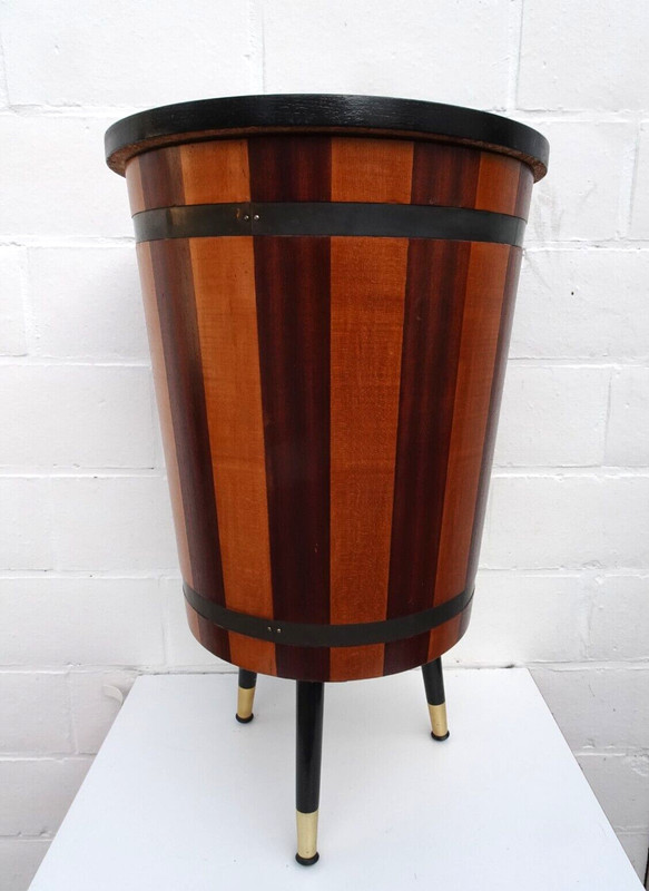 RARE VINTAGE WOOD INLAY SIDE TABLE BAR 1950s BRASS CABINET SPECIAL MID CENTURY gallery