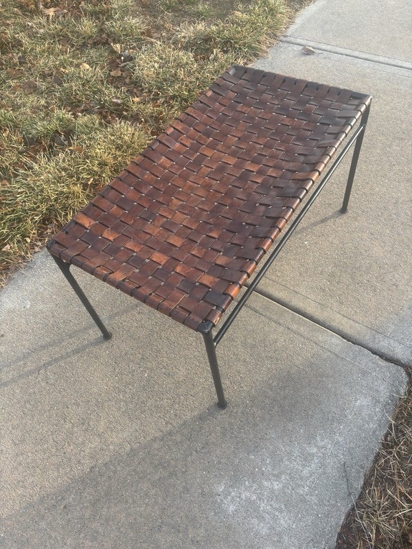 Vintage Woven Leather Coffee Table Bench In Style of Swift and Monell gallery