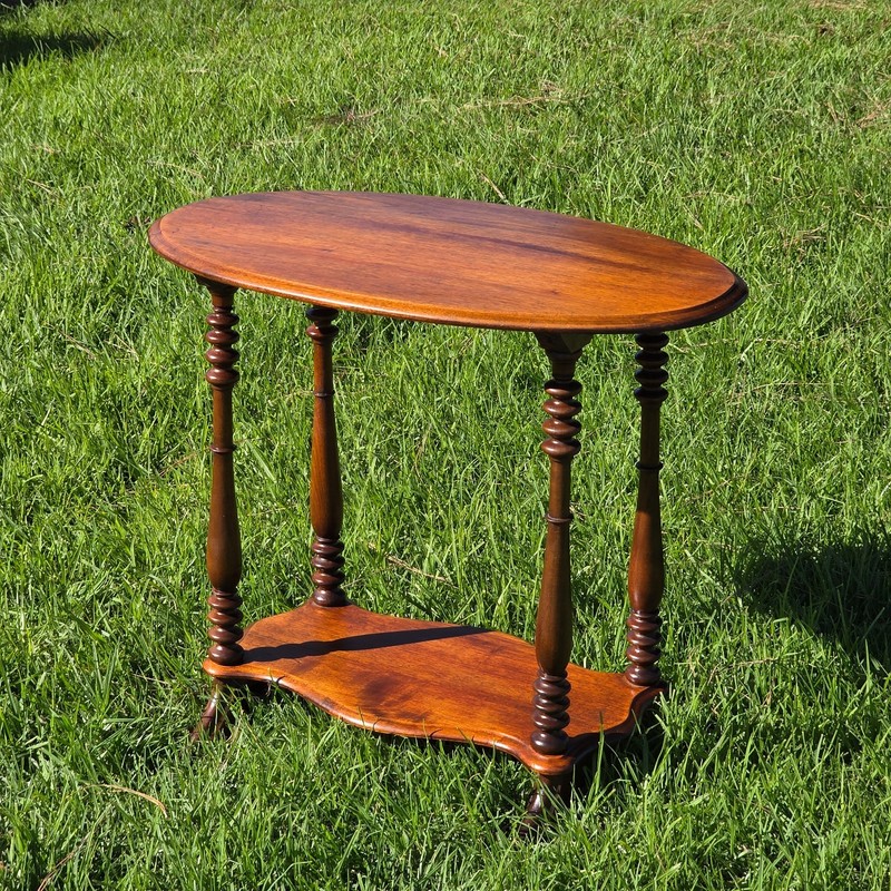 Antique Turned Bobbin Legs, 2 Tier, Parlor Side Table, Solid Wood gallery