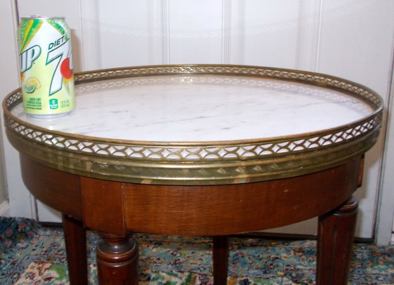 MARBLE TOP Accent Side Tea TABLE French LOUIS XVl style DANBY Brass Gallery gallery