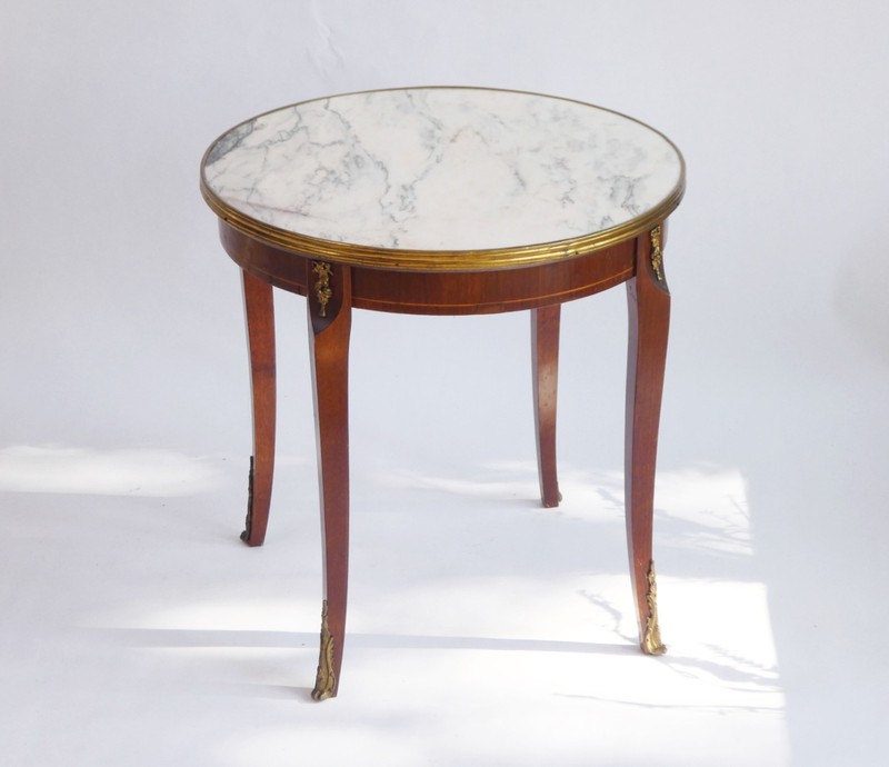 Antique French Round Coffee Table, Louis XV Style Side Table with Mable Top