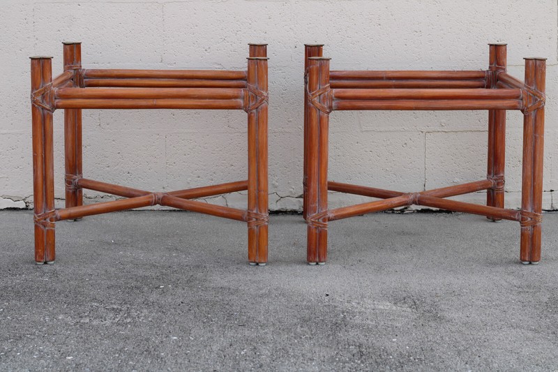 Authentic Rare Marked McGuire Natural Bamboo Rattan Accent Table Bases Brass Cap gallery