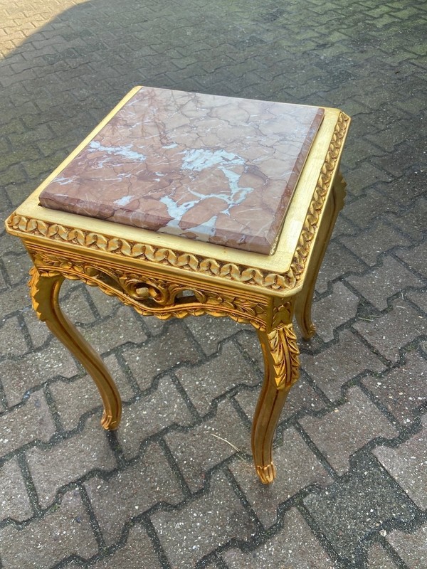 Tables French Louis XVI Gold Beech Pink Marble Side Pair Vintage 1990s gallery