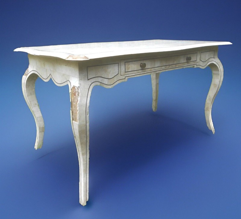 VINTAGE MID CENTURY TESSELATED MARBLE ONE DRAWER CONSOLE TABLE