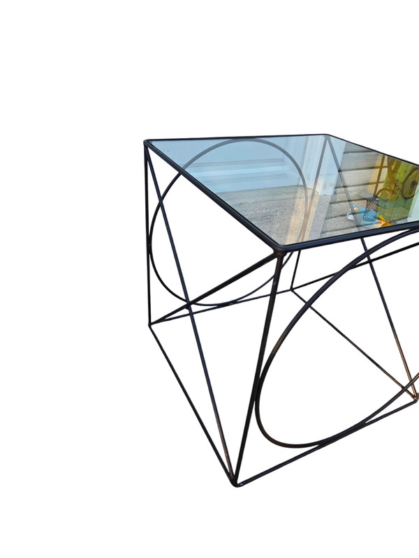 Vintage Wrought Iron Rods XO Side End Table Attributed to Frederic Weinberg MCM gallery