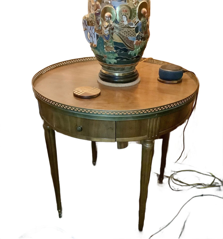 Baker Furniture Co French Louis XVI Bouillotte Table With Brass Gallery & Drawer