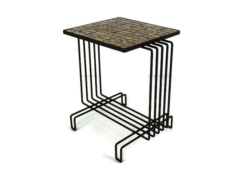 Vintage Retro Small Side Occasional table, wrought iron Mosaic ceramic Tiles Fun