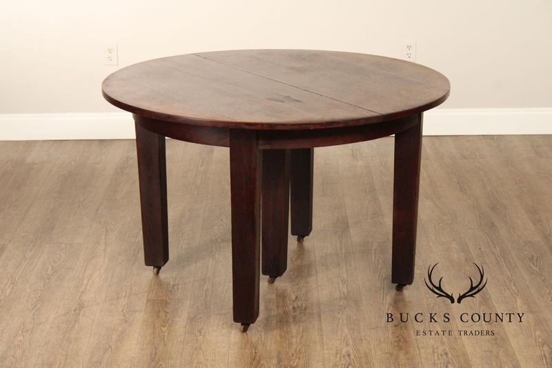 Gustav Stickley Antique Mission Oak Expandable Round Top Dining Table gallery
