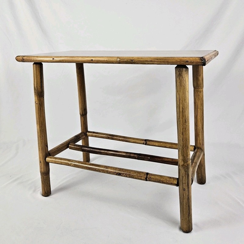 Vintage MCM Rattan End Table With Laminate Top Calif-Asian Boho Chic W/Shelf gallery