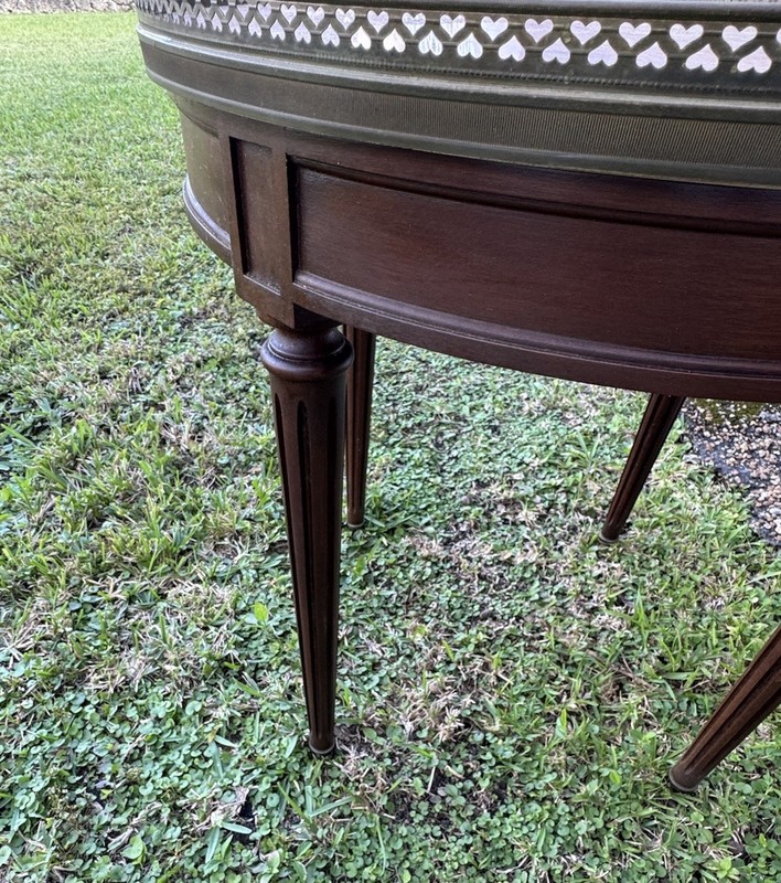 Revival Style Louis XVI Round Table Pink Marble Top Brass Heart Gallery/Cap Feet gallery