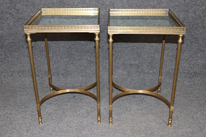 Pair 1960's Maison Jansen Style Mirrored Top & Brass End Tables gallery