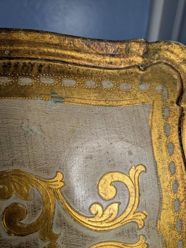 Vintage Florentine Gold White 2 Nesting Tables Floral Pattern Ornate Resin gallery