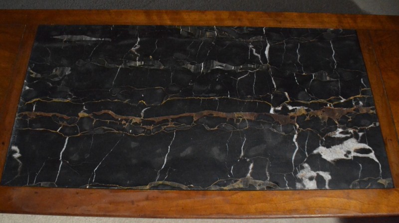 French Louis XV Victorian Style Carved Wood Marble Top Inlay Coffee Table Long gallery