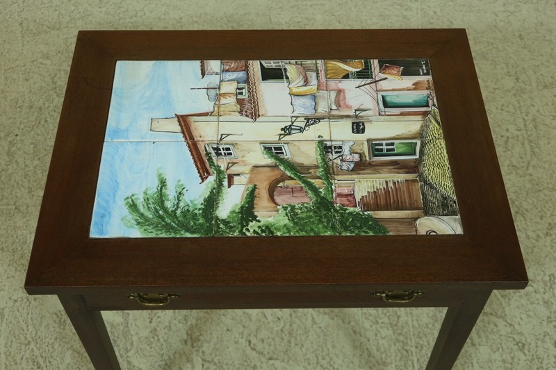 F53345EC: Hand Crafted Mahogany Occasional Table w. Hand Painted Tiled Top gallery