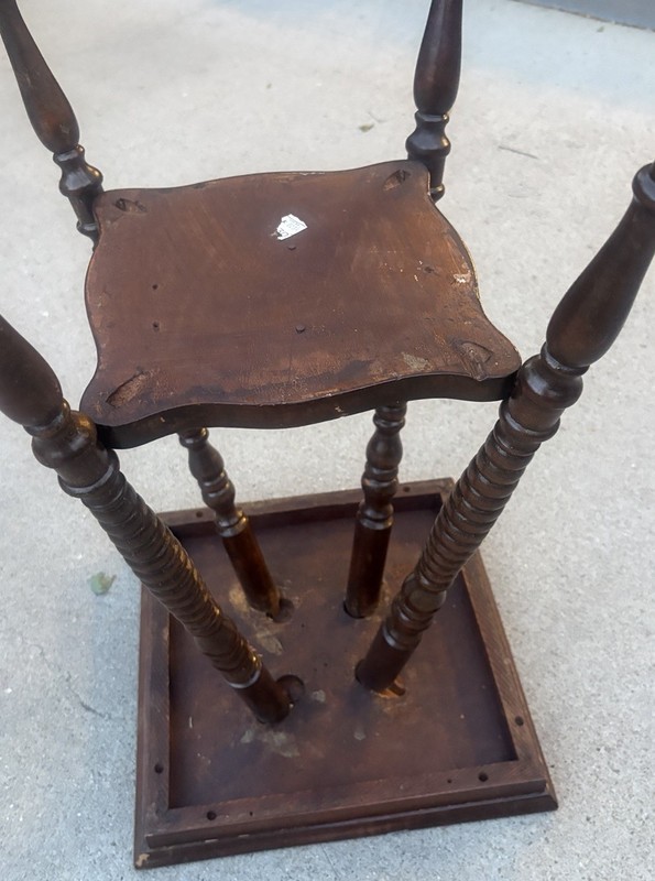 Antique Victorian Square Table with bottom shelf two tier Solid Mahogany gallery