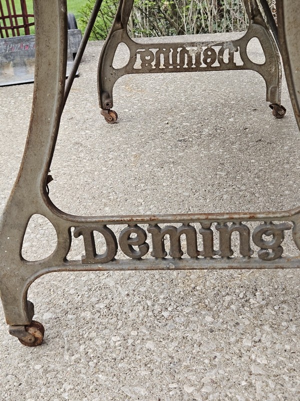VINTAGE INDUSTRIAL TABLE PORCELAIN ENAMEL TOP DEMING MFG IRONING CO CLEVELAND OH gallery