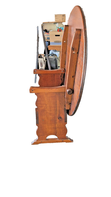 Antique Round Tilt Top Monk Bench gallery