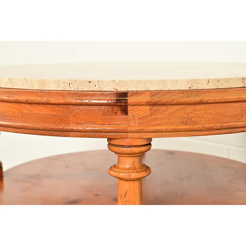 Baker Furniture Italian Provincial Pine and Travertine Top Tea Table gallery