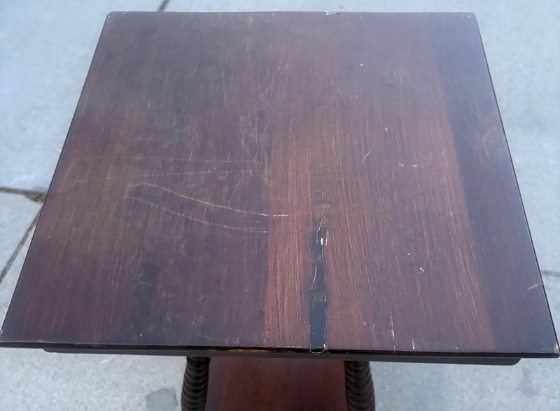 Antique Victorian Square Table with bottom shelf two tier Solid Mahogany gallery