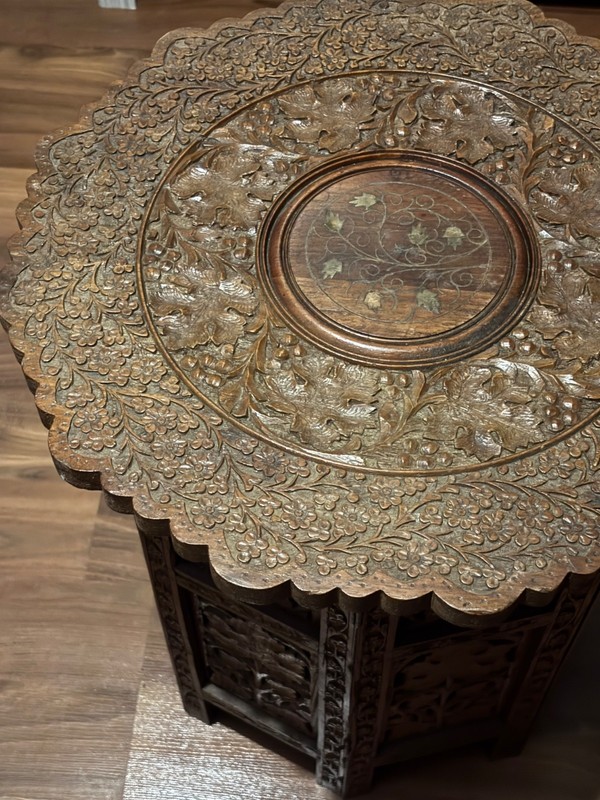 Vintage Anglo Indian Carved/Inlaid Side Table 19”H x 18”W gallery