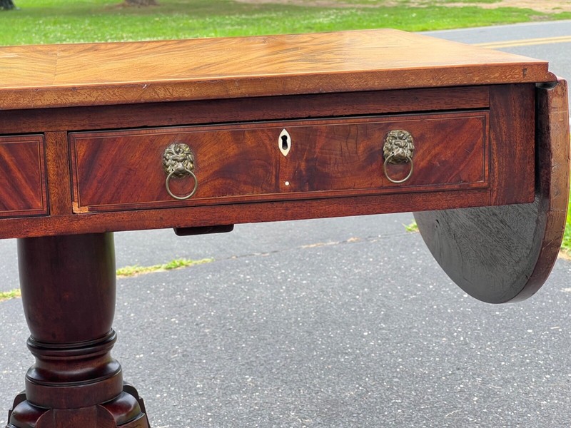 Antique George III Mahogany Two Drawer Drop Leaf Sofa Table c. Late 1700s gallery