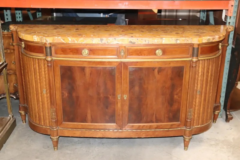 Fine French Breche D’ Alep Marble Top Faux Tambor Doors Directoire Sideboard