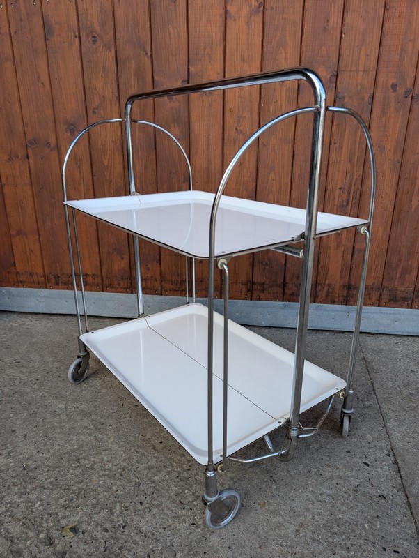 Dinett Serving Trolley Tea Cart Side Table White Chrome 70s Bremshey Space gallery