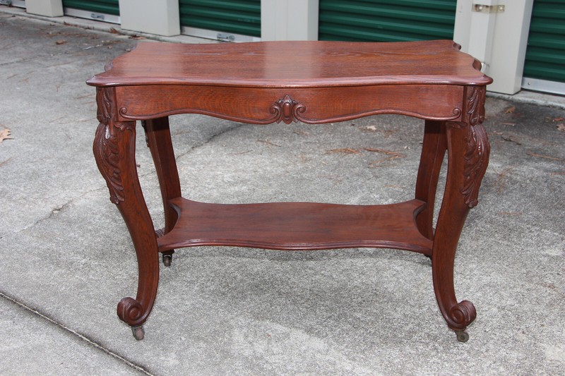 Premium Victorian Rococo Oak Scalloped Turtle Top Center Library Table ~ Ca.1850