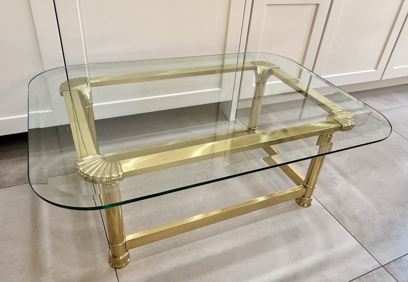 Vintage Hollywood Regency Rectangular Glass Top Solid Brass Coffee Table MCM gallery