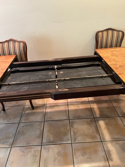 WALNUT (BURLED) DINING TABLE AND 4 MATCHING CHAIRS--ALL LOUIS XV STYLE gallery