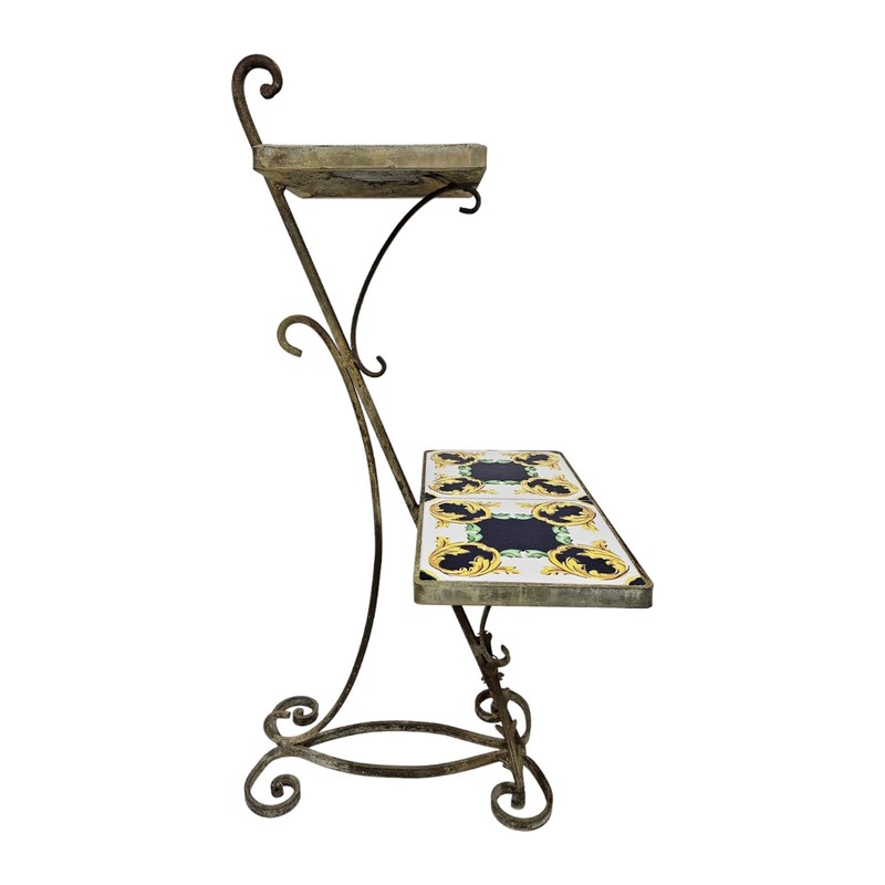 Vintage Italian Tile Plant Stand Table Display Wrought Iron Mission MCM gallery