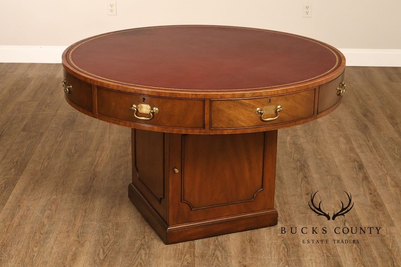 Kittinger Leather Top Round Rent Table With Drawers T295 gallery