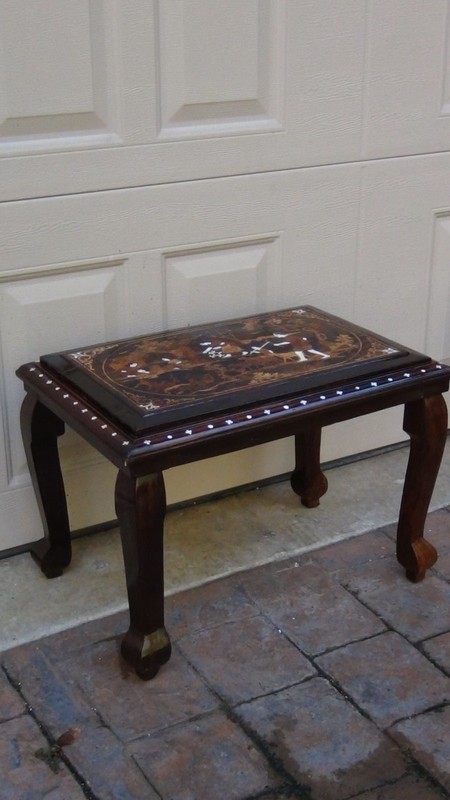 ANTIQUE 19c INDIA MAHOGANY WOOD INLAY COFFEE TABLE gallery