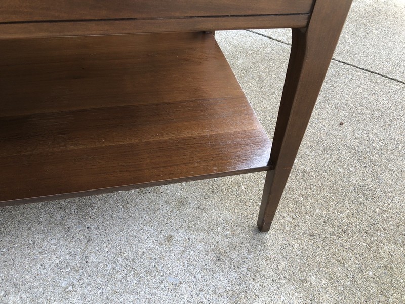 Mid Century Walnut Mersman End Table Vintage Formica Top 27 1/2” gallery