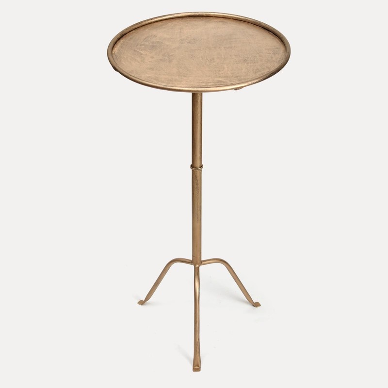 Antique Brass Metal Martini Side Table - Compact Art Deco, 12.5" Diameter, 27.5" gallery