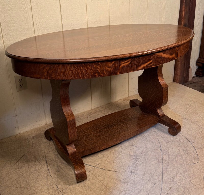Antique Oak Oval Library Table