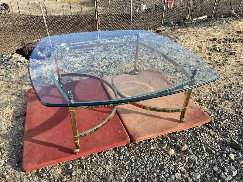 Vintage Mid Century Hollywood Regency Brass And Beveled Glass Top Coffee Table
