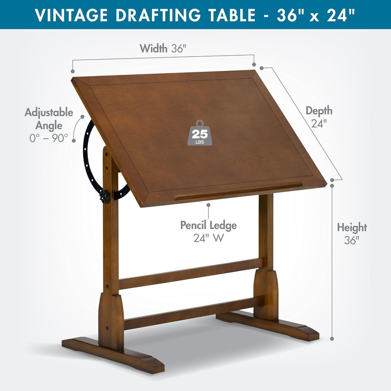 Studio Designs Vintage Rustic Oak Drafting Table, Top Adjustable Drafting Table gallery