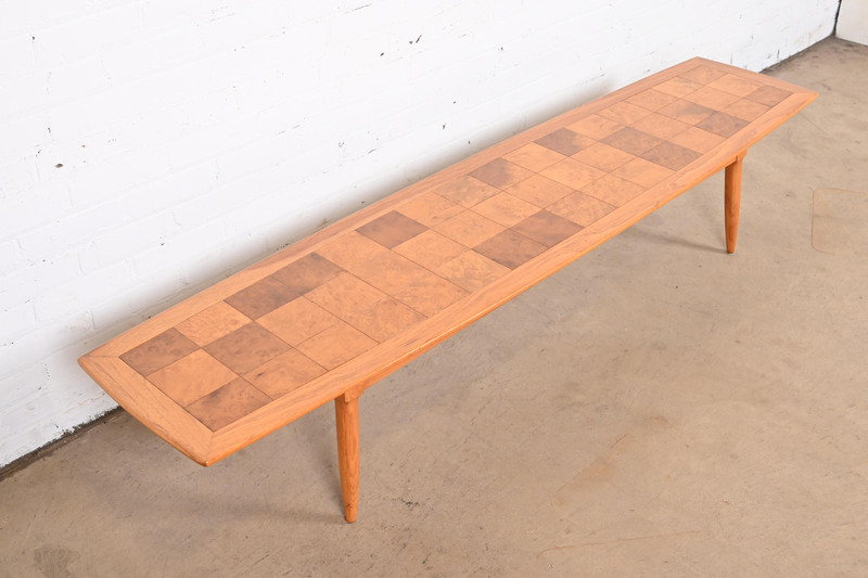 Tomlinson Sophisticate Mid-Century Modern Patchwork Burl Wood Coffee Table gallery