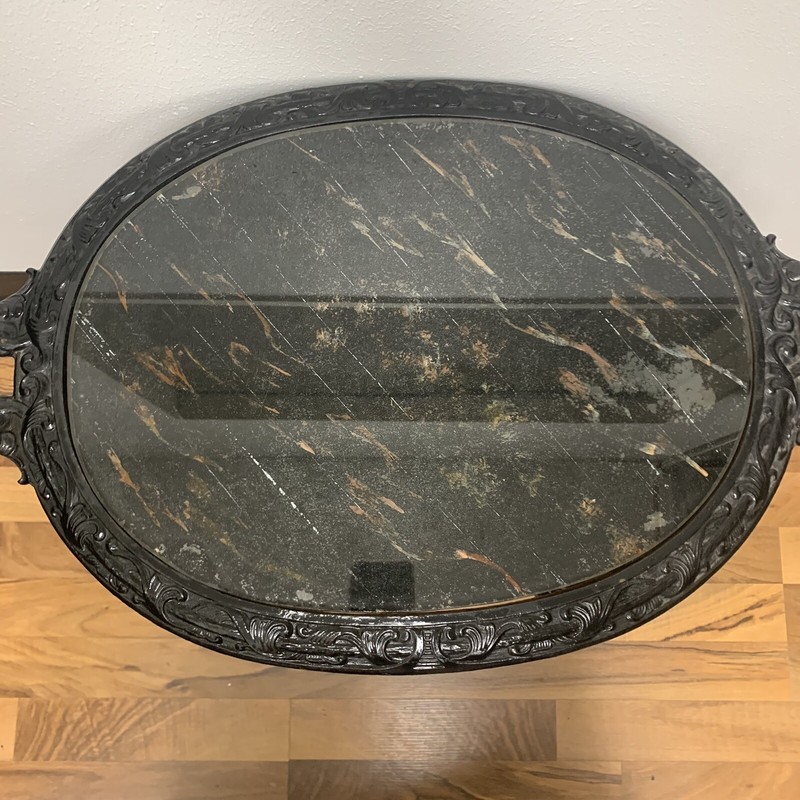 Antique 1880s Victorian Solid Cast Wrought Iron Table w/ Black Marble Top 24"L gallery