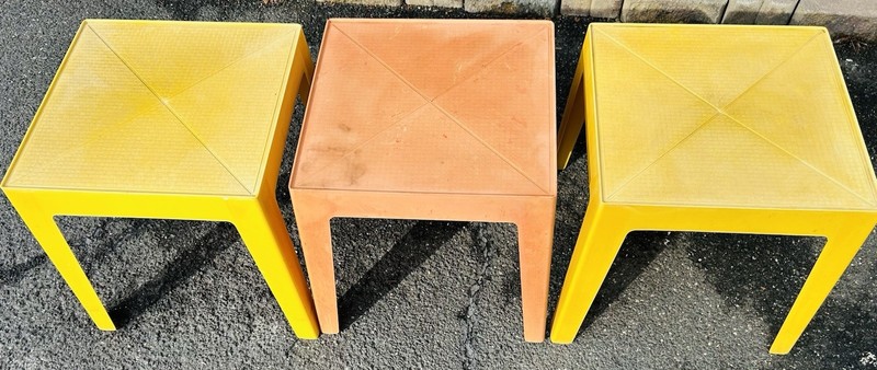 MIDCENTURY MODERN CHEINCO BURLINGTON NEW JERSEY ATOMIC PLASTIC STACK NEST TABLES gallery
