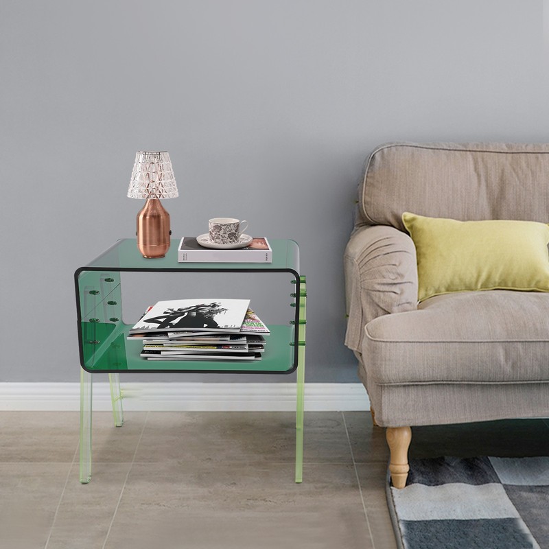 Green Acrylic Side Table Minimalist Sleek Edges for Living Room Bedroom Decor