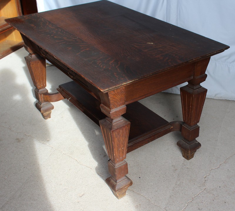 Antique Heavy Built Oak Library Table Desk