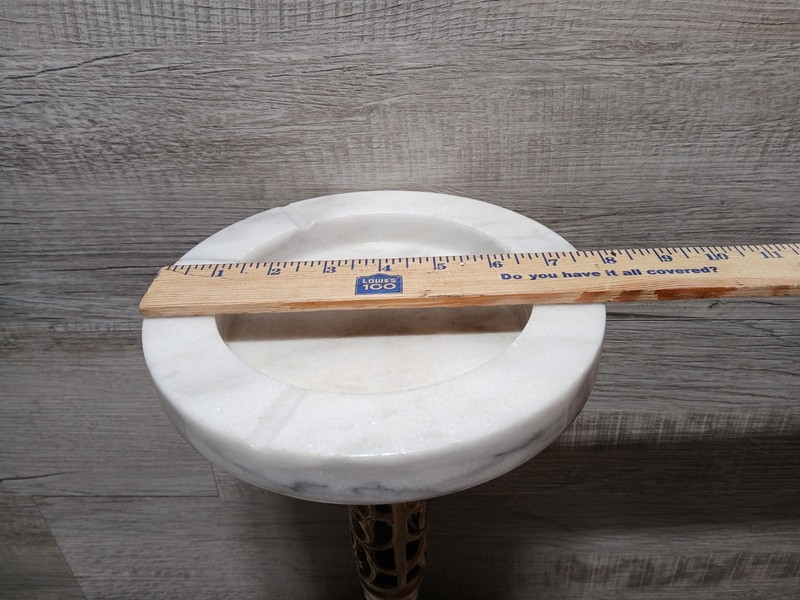 RARE Vintage Reticulated Solid Brass / Marble Top Freestanding Ashtray 17.5" gallery