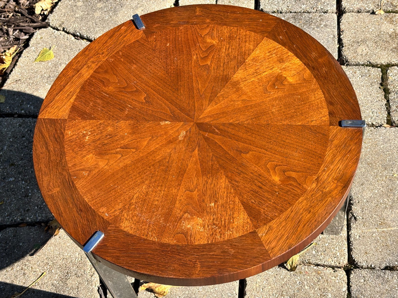 Mid-Century Modern LANE Round Side Table Walnut Veneer Top w/Chrome Legs gallery