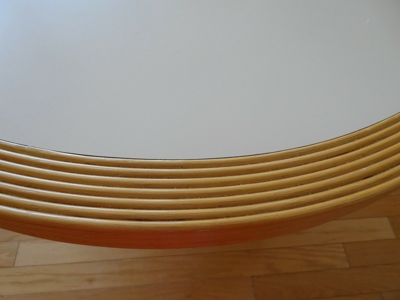 1970'S DESIGNER STACKED RATTAN DINING TABLE WITH LAMINATE TOP gallery