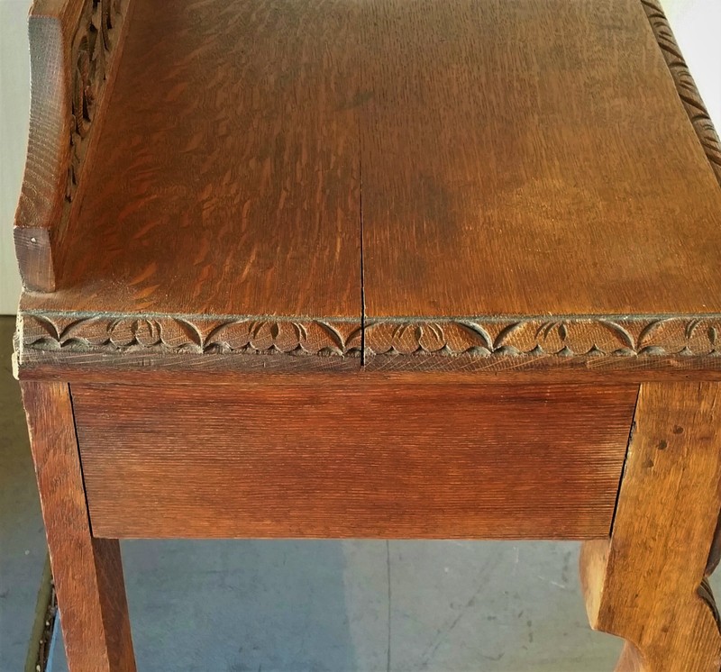 Antique Table Foyer Entry Table Beautiful Hand Carved Wood Large Center Drawer gallery