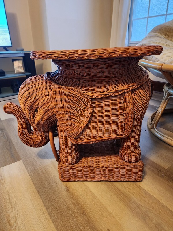 Vintage Boho Wicker Rattan Elephant Side Table Style of Mario Lopez Torres 1970s