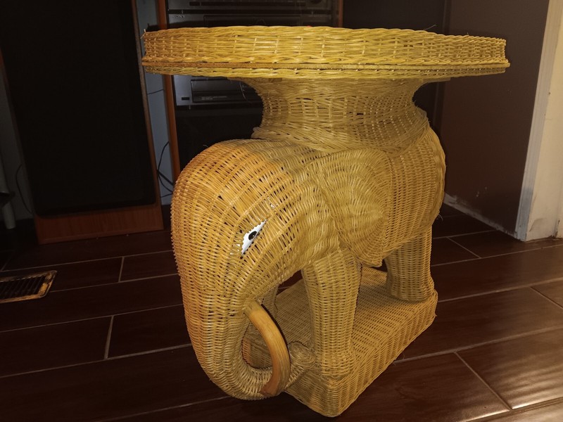 Vintage Boho Wicker Rattan Elephant Side Table Style of Mario Lopez Torres 1970s gallery